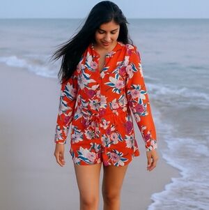 DALIA Floral Romper Dress In Rich Bright Colours Lined Shorts Tie  Sz8 MED